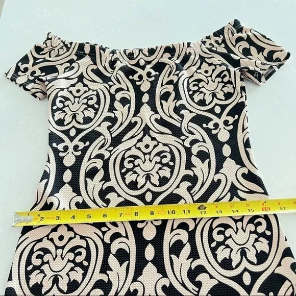 Revamped Waffled Printed Shoulder Y2K Dress Black Cream Dress  Size XL - Picture 11 of 11